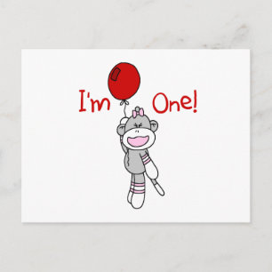 Sock Monkey Eerste Verjaardag Tshirts en geschenke Briefkaart