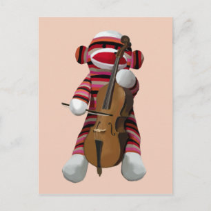 Sock Monkey en Cello 2 Briefkaart