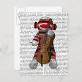 Sock Monkey en Cello Briefkaart (Voorkant / Achterkant)