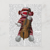Sock Monkey en Cello Briefkaart (Voorkant)
