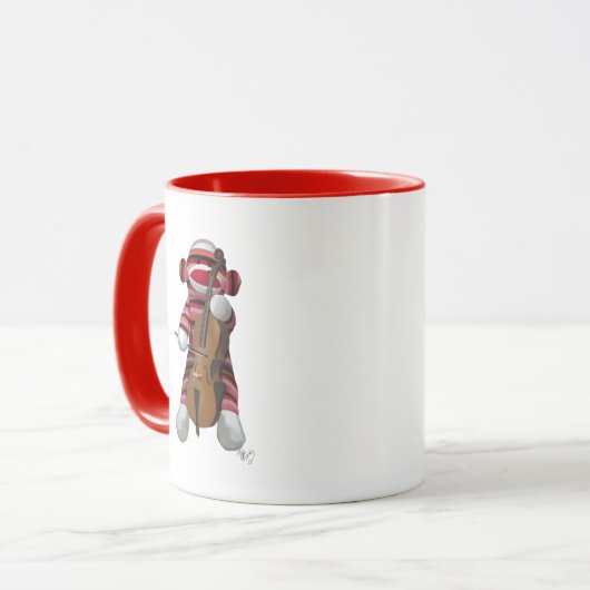 Sock Monkey en Cello Mok (Voorkant links)