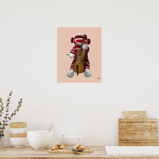 Sock Monkey en Cello Poster (Keuken)