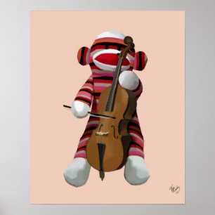 Sock Monkey en Cello Poster