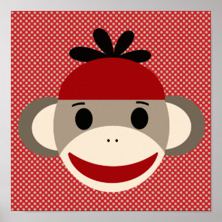 Sock Monkey en Polka Dot Art Poster