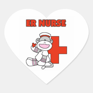 Sock Monkey ER Nurse T-shirts en cadeautjes Hart Sticker