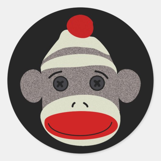 Sock Monkey Face Ronde Sticker (Voorkant)