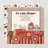 Sock Monkey, Fire Truck Boy Invitation Baby shower (Devant / Derrière)