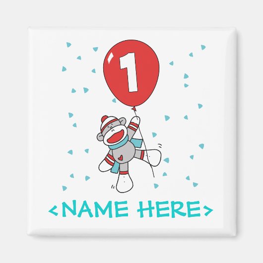Sock Monkey First Birthday Magneet (Voorkant)