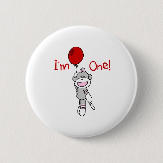Sock Monkey First Birthday Ronde Button 5,7 Cm (Voorkant)