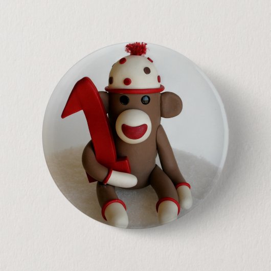 Sock Monkey First Birthday Ronde Button 5,7 Cm (Voorkant)