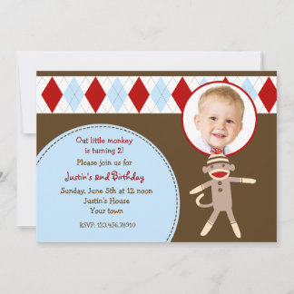 Sock Monkey Foto Birthday Party Kaart