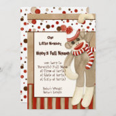 Sock Monkey, Garçon Faire-part de naissance (Devant / Derrière)
