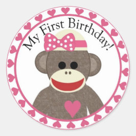 Sock Monkey Girl Birthday Sticker