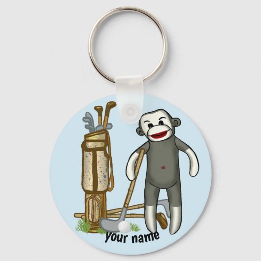 Sock Monkey Golf aangepaste sleutelhanger (Voorkant)