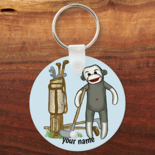 Sock Monkey Golf aangepaste sleutelhanger