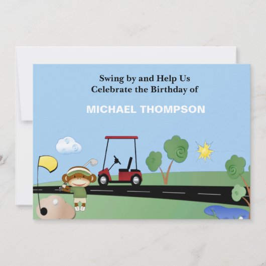 Sock Monkey Golf Invitations d'anniversaire (Devant)