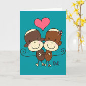 Sock Monkey Hugz Wenskaart Kaart (Gele Bloem)