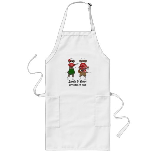 Sock Monkey Hula Luau Couple Long Apron (pas aan) Lang Schort (Voorkant)