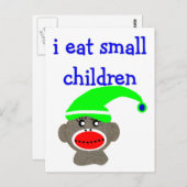 Sock Monkey "I EAT KLEINE KINDEREN" Briefkaart (Voorkant / Achterkant)