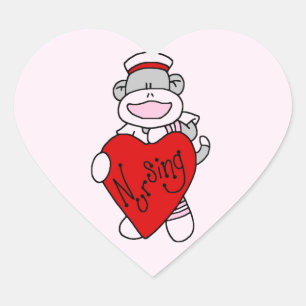 Sock Monkey I Love Nursing T-shirts and Gifts Hart Sticker