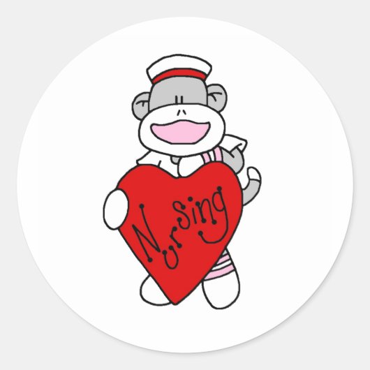 Sock Monkey I Love Nursing T-shirts and Gifts Ronde Sticker (Voorkant)