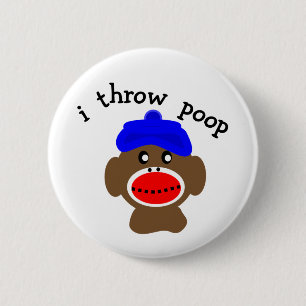 Sock Monkey "I THROW POOP" Ronde Button 5,7 Cm