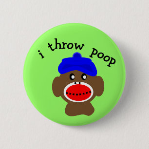 Sock Monkey "I THROW POOP" Ronde Button 5,7 Cm