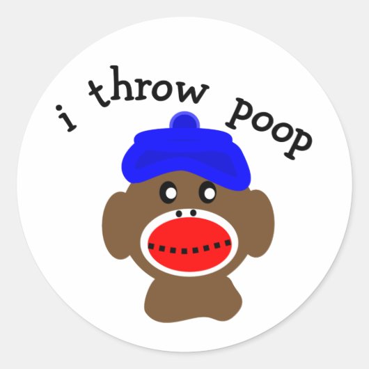 Sock Monkey "I THROW POOP" Ronde Sticker (Voorkant)