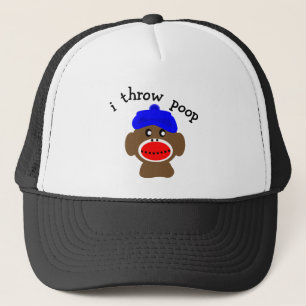 Sock Monkey "I THROW POOP" Trucker Pet