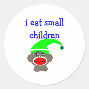 Sock Monkey "IK EET KLEINE KINDEREN" Ronde Sticker