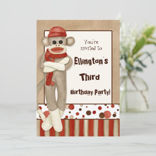 Sock Monkey, Invitation de fête d'anniversaire (Debout devant)