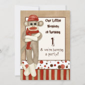 Sock Monkey, Invitation de fête d'anniversaire (Devant)