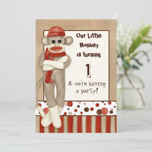 Sock Monkey, Invitation de fête d'anniversaire (Debout devant)