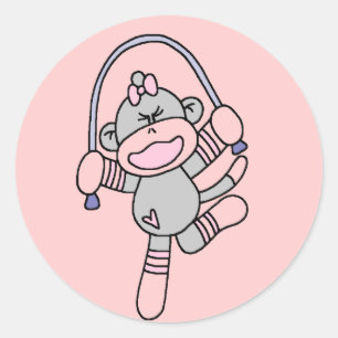 Sock Monkey Jumping Rope Tshirts en Gifts Ronde Sticker