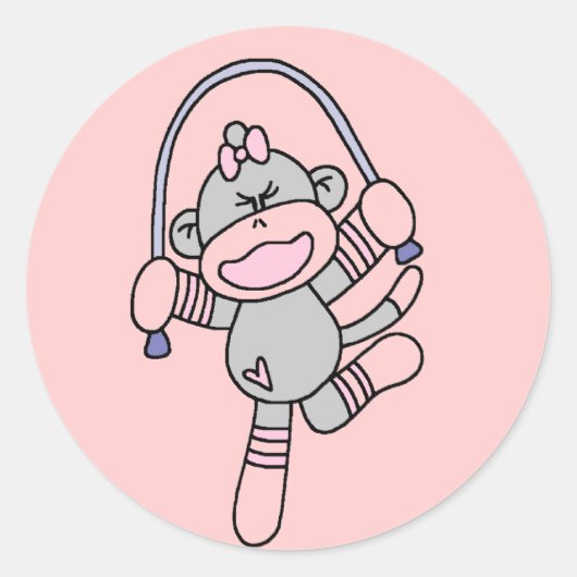Sock Monkey Jumping Rope Tshirts en Gifts Ronde Sticker (Voorkant)