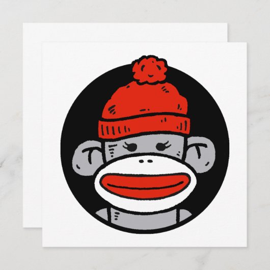 Sock Monkey Kaart / Uitnodiging (Voorkant / Achterkant)