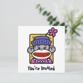 Sock Monkey Kaart / Uitnodiging (Staand voorkant)