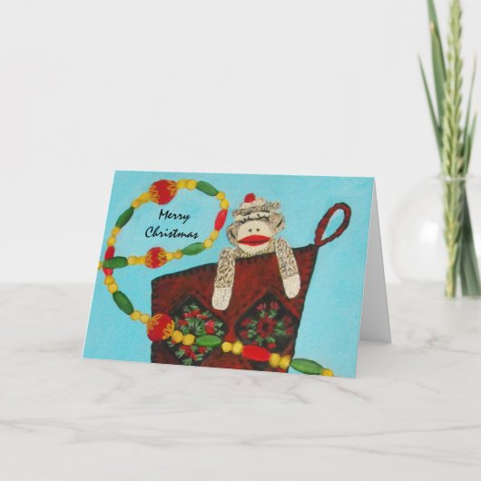 Sock Monkey-kerstKaart Feestdagen Kaart (Voorkant)