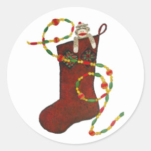 Sock Monkey-kerststaart-sticker Ronde Sticker
