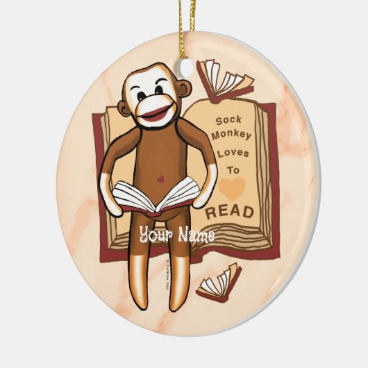 Sock Monkey leest Keramisch Ornament (Links)