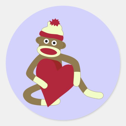 Sock Monkey Love Heart Ronde Sticker (Voorkant)