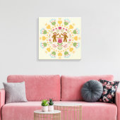 Sock Monkey Lovers in een Folk Garden Canvas Afdruk (Insitu (Woonkamer))