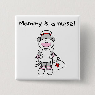 Sock Monkey Mama Nurse T-shirts en geschenken Vierkante Button 5,1 Cm