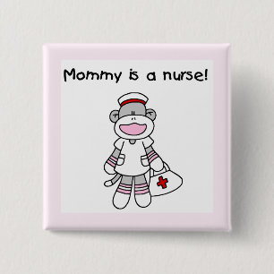 Sock Monkey Mama Nurse T-shirts en geschenken Vierkante Button 5,1 Cm