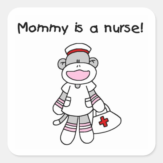 Sock Monkey Mama Nurse T-shirts en geschenken Vierkante Sticker (Voorkant)