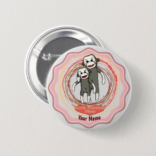 Sock Monkey mama Ronde Button 5,7 Cm (Voorkant /achterkant)