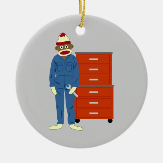 Sock Monkey Mechanic Ornament (Voorkant)