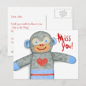 Sock Monkey "Miss You"-Briefkaart Briefkaart (Voorkant / Achterkant)