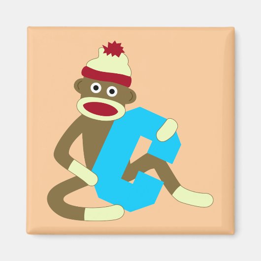 Sock Monkey Monogram Boy C Magneet (Voorkant)