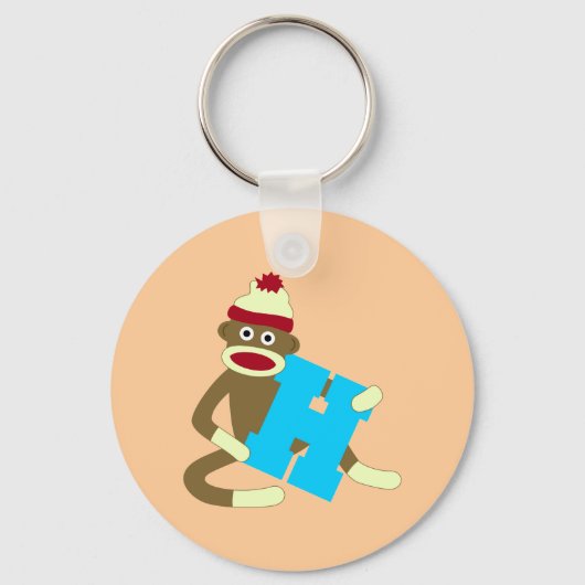Sock Monkey Monogram Boy H Sleutelhanger (Voorkant)